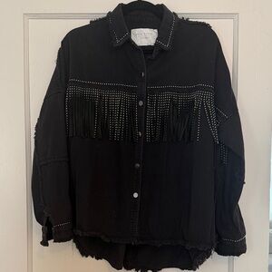 Zara Fringed Black Studded Overshirt Jacket - Women